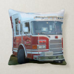 Front corner of county fire truck fireman design throw pillow