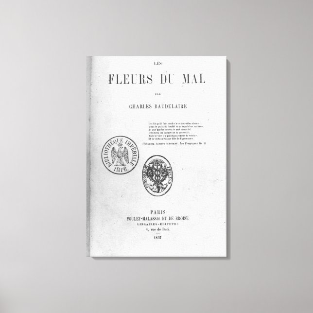 Front Cover, First Edition of 'Les Fleurs du Canvas Print (Front)