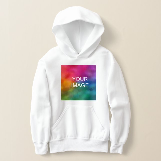 Front Design Add Image White Template Boys Kids Hoodie