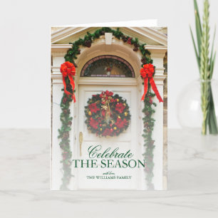 Front Door with Christmas Wreath Holiday Card