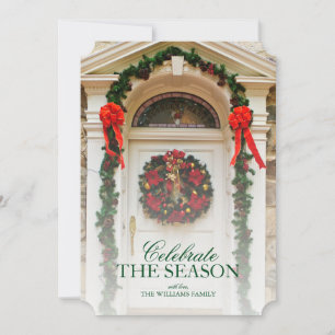 Front Door with Christmas Wreath Invitation