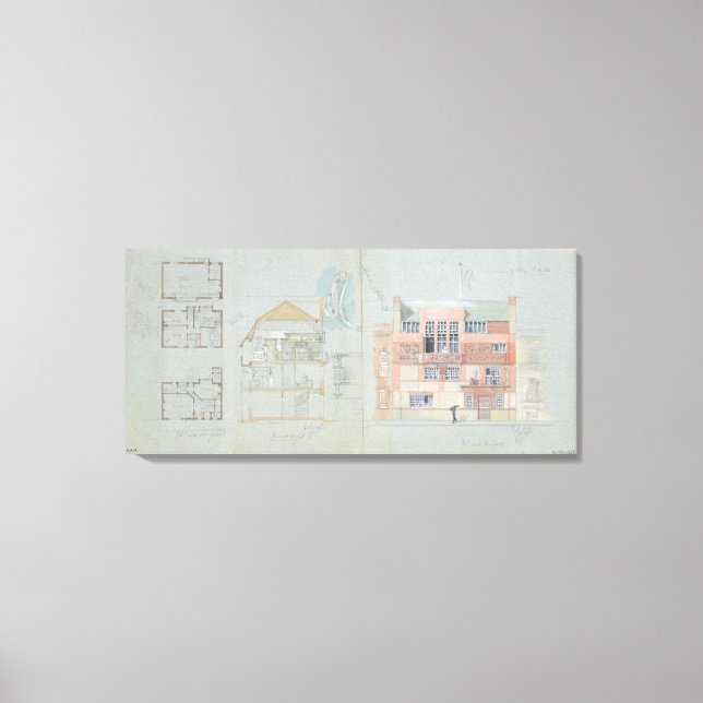 Front Elevation and Section for House and Studio f Canvas Print (Front)