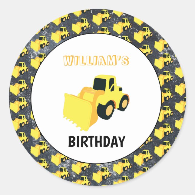 Front End Loader Construction Truck Birthday Classic Round Sticker (Front)