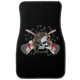 Front Floor Mats Vintage Rock Skull and Guitars