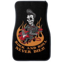 Front Floor Mats With Rock n Roll Never Dies Skull