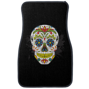 Front Floor Mats With Sugar Skull Tattoo Skull
