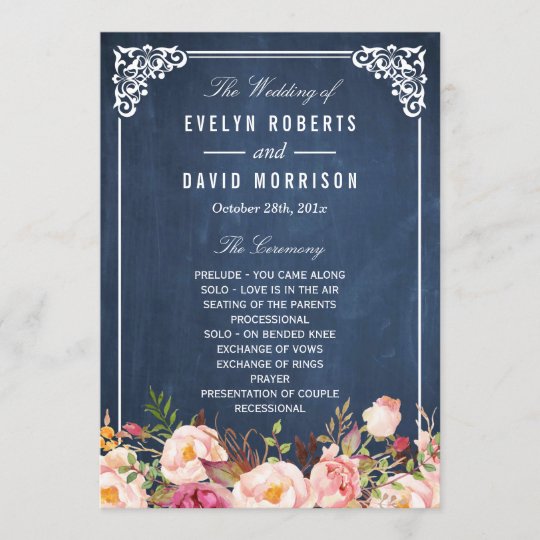 Front Floral Chalkboard Diy Wedding Program Fan Zazzle Com