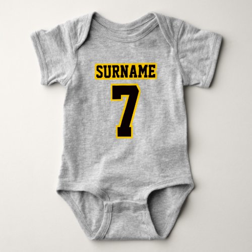 Front GRAY BLACK GOLD Crewneck Football Outfit Baby Bodysuit