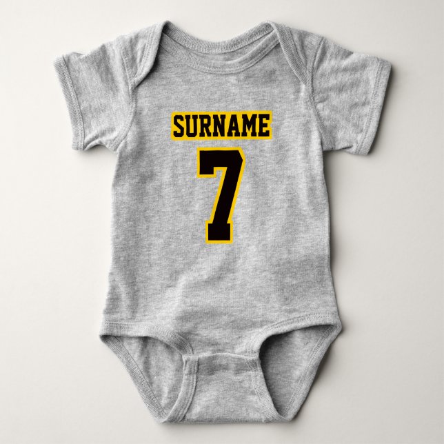 Front GRAY BLACK GOLD Crewneck Football Outfit Baby Bodysuit (Front)