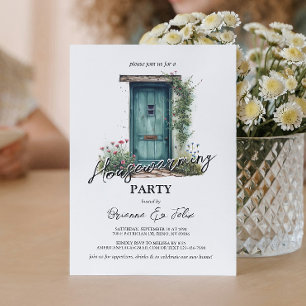 Front Green Door House Warming Party Invitation