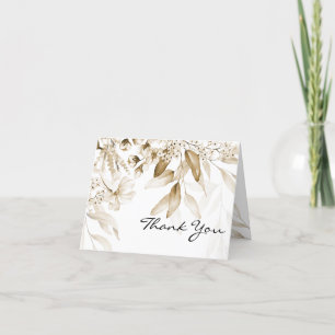 Front, Inside & Back Sepia Floral Drop Thank You Card