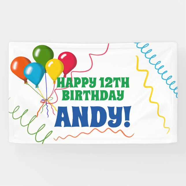 Front Lawn Happy Birthday with Balloons Banner (Horizontal)