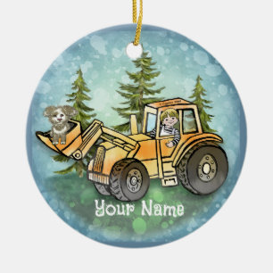 Front Loader Kid Ceramic Ornament