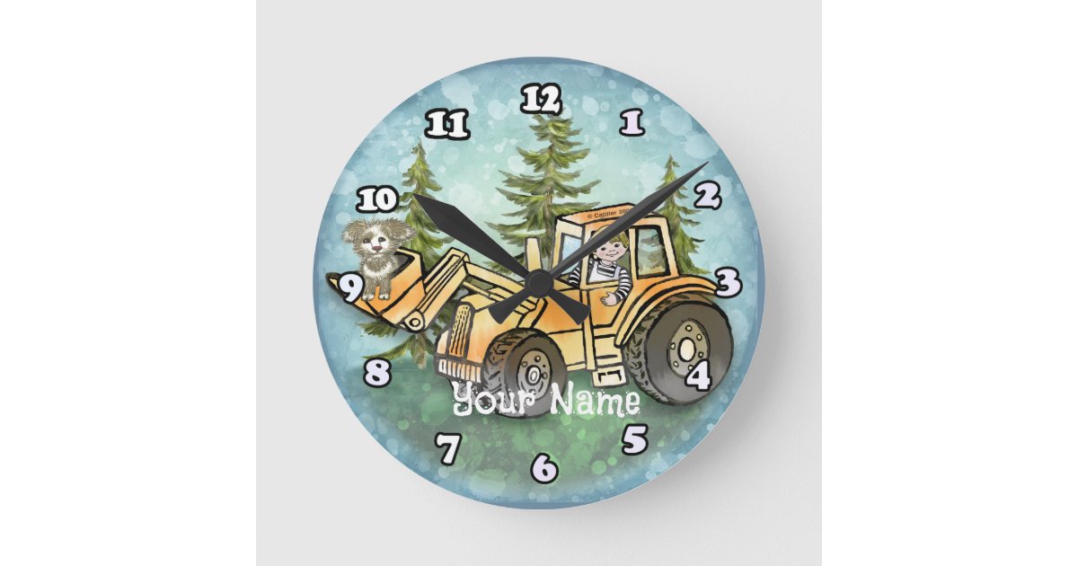 Front Loader Kid Round Clock | Zazzle