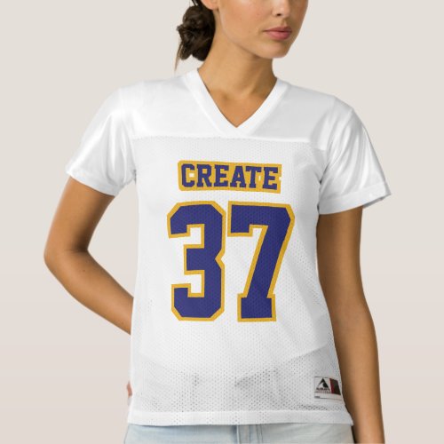 Front NAVY BLUE GOLD WHITE Womens Football Jersey