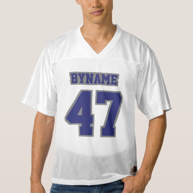 Front NAVY BLUE GREY WHITE Mens Football Jersey (Front)