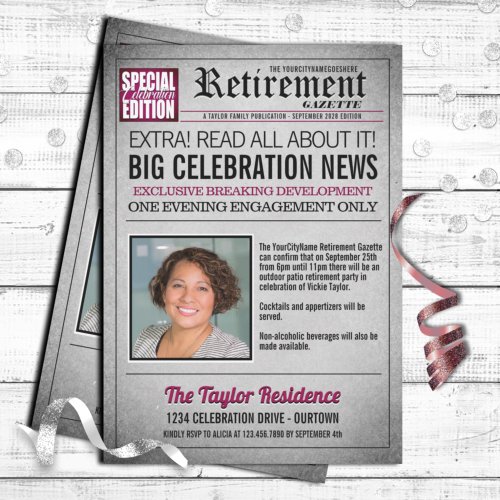 Front Page Newspaper Retirement Party Invitation