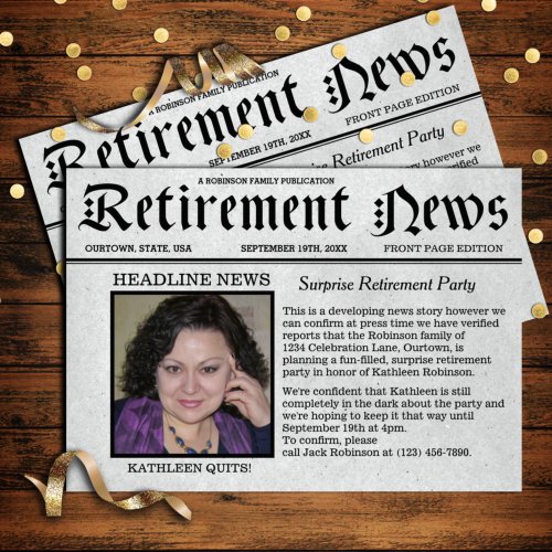 Front Page Newspaper Retirement Party Invitation