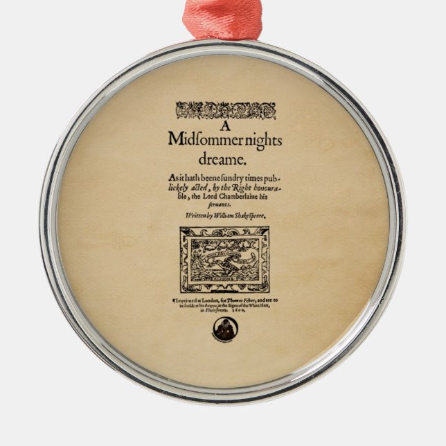 Front Piece to A Midsummer Nights Dream Quarto Metal Ornament (Front)