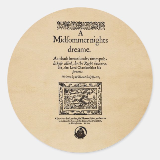 Front Piece to the A Midsummer Nights Dream Quarto Classic Round Sticker (Front)