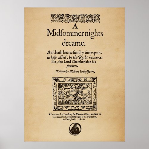 Front Piece to the A Midsummer Nights Dream Quarto Poster