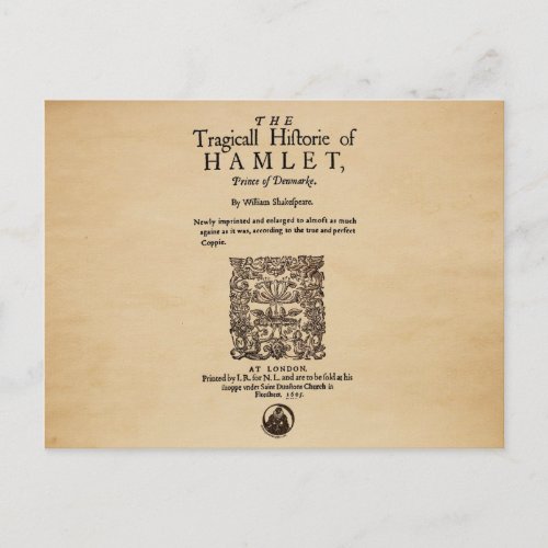 Front Piece to the Hamlet Quarto 1605 version Postcard