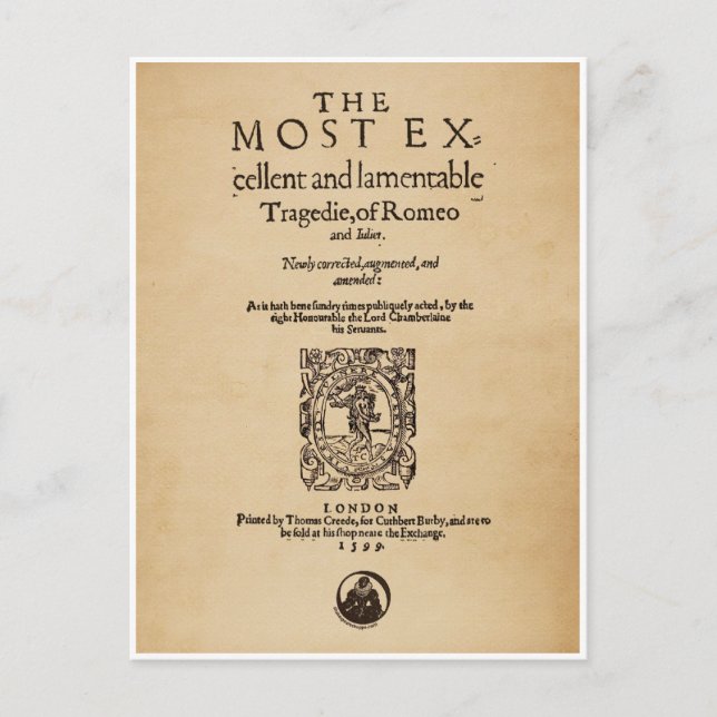 Front Piece to the Romeo & Juliet Quarto (1599) Postcard (Front)