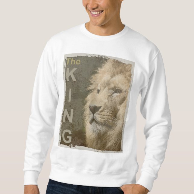 Front Print Pop Art Lion Head The King Modern Mens Sweatshirt (Front)