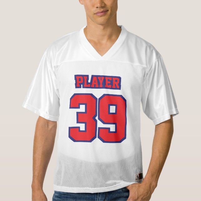 Front RED NAVY BLUE WHITE Mens Football Jersey (Front)
