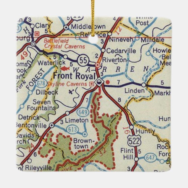 Front Royal VA Vintage Map Ceramic Ornament (Back)