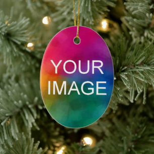 Front Side Print Upload Your Photo Logo to Circle Ceramic Ornament