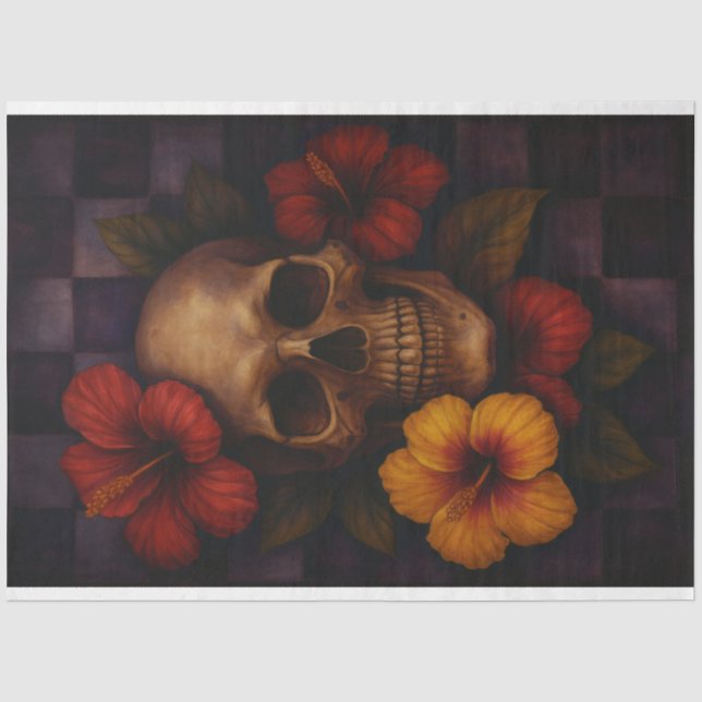 Front Skull and Hibiscus Decoupage Paper (Front)