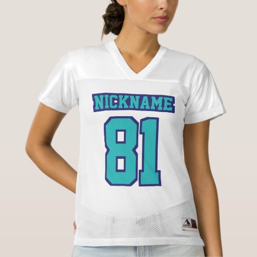 Front TURQUOISE NAVY BLUE WHITE Women Sport Jersey