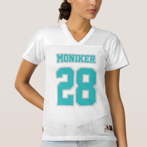 Front TURQUOISE SILVER WHITE Women Football Jersey