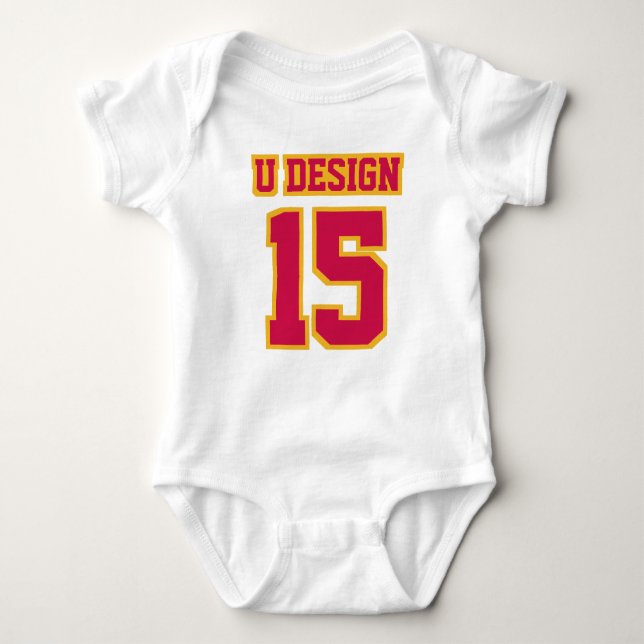 Front WHITE CRIMSON RED GOLD Tutu Football Jersey Baby Bodysuit (Front)