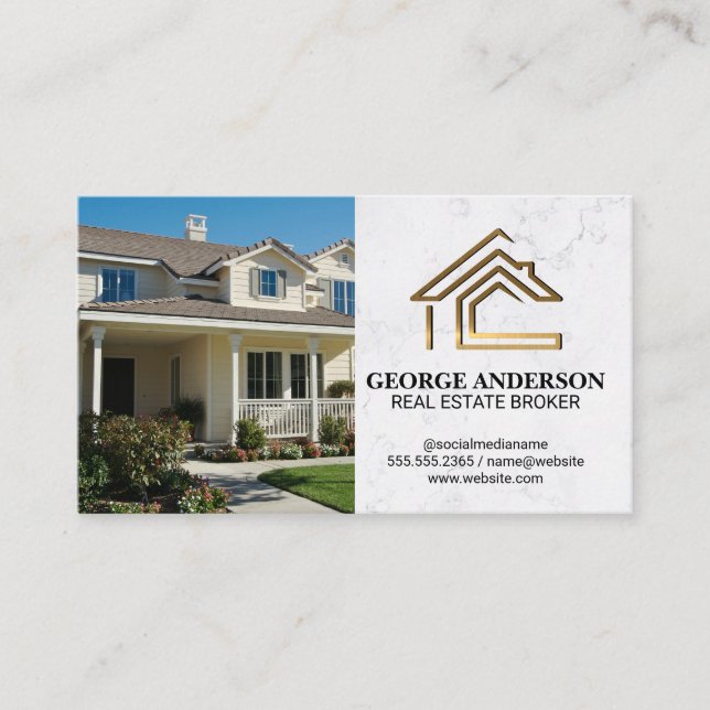 Front Yard Home | Gold Metal Real Estate Logo Business Card (Front)