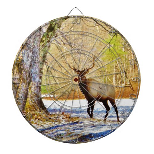  frontal Bull elk in Snow Dartboard