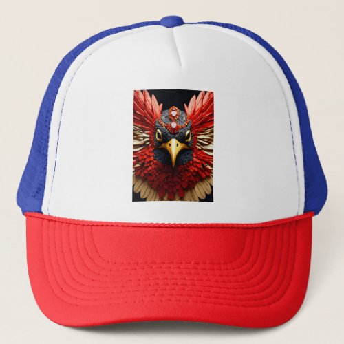 Frontal Printed Trucker Hat with Hummingbird Face 
