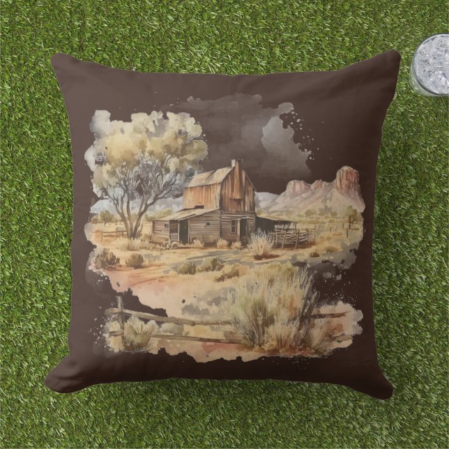 Frontier Barn Tetons  Outdoor Pillow (Grass)