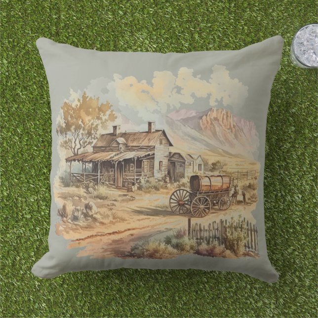 Frontier Barn Tetons  Outdoor Pillow (Grass)