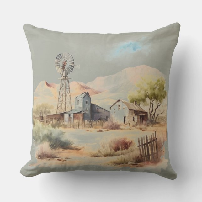 Frontier Barn Tetons  Outdoor Pillow (Front)