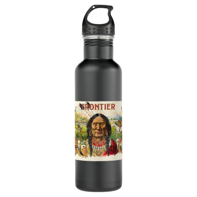 Frontier Cigar Advertising Stainless Steel Water Bottle (Front)