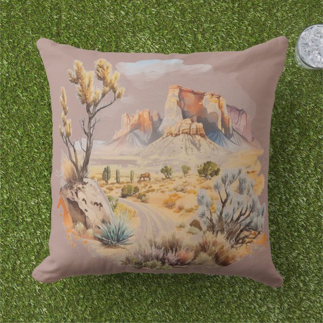 Frontier Desert Tetons Outdoor Pillow (Grass)