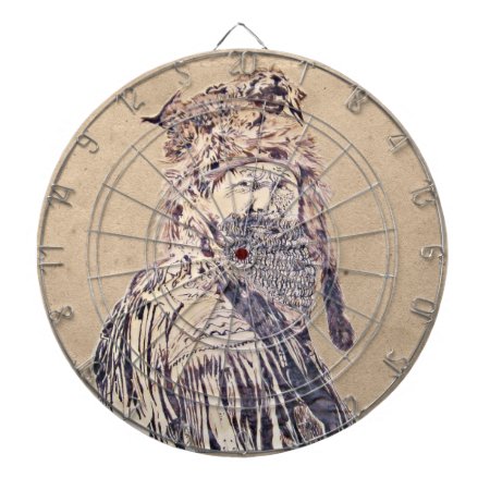 Frontier Man Pen And Ink Portrait Dartboard With Darts