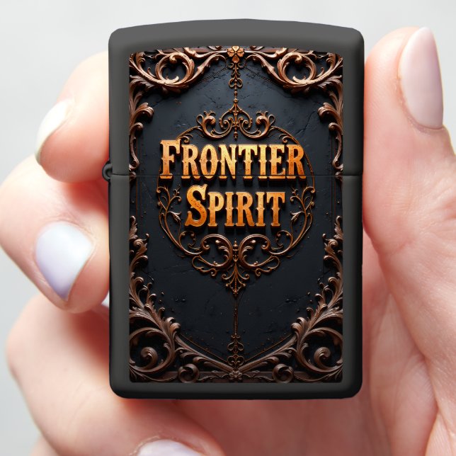 Frontier Spirit Embossed Ornate Frame Zippo Lighter (In Hand)