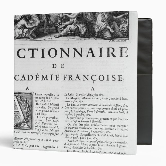 Frontispiece for the French Academy dictionary Binder (Front/Inside)