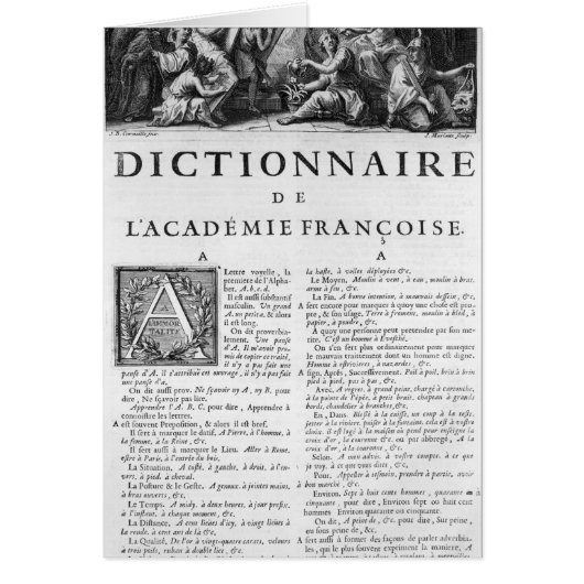 Frontispiece for the French Academy dictionary Cards (Front)