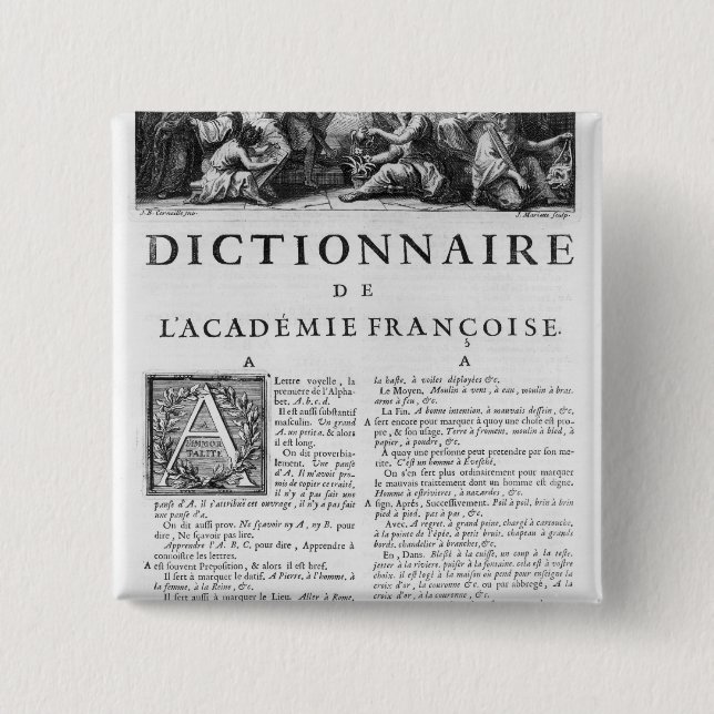 Frontispiece for the French Academy dictionary Pinback Button (Front)