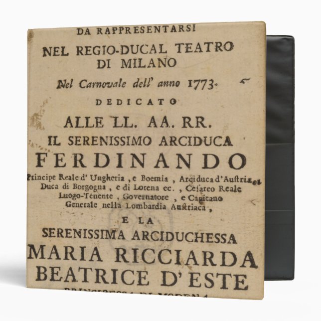 Frontispiece from Mozart's 'Lucio Silla' 3 Ring Binder (Front/Inside)