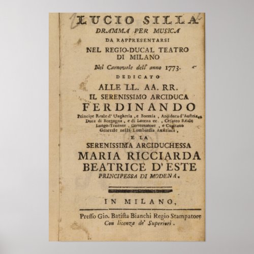 Frontispiece from Mozarts Lucio Silla Poster